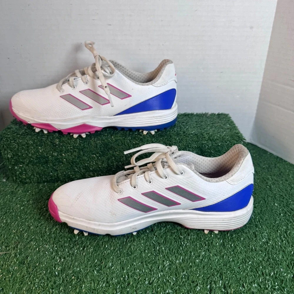 Adidas ZG23 Womens Golf Shoes White Pink Blue‎ Spiked Size 6